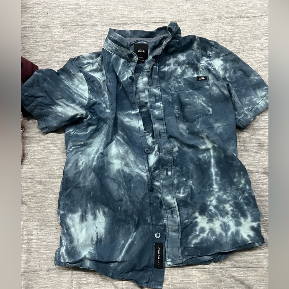 Vans Blue Colorwash Button Down Shirt - Kids Size M